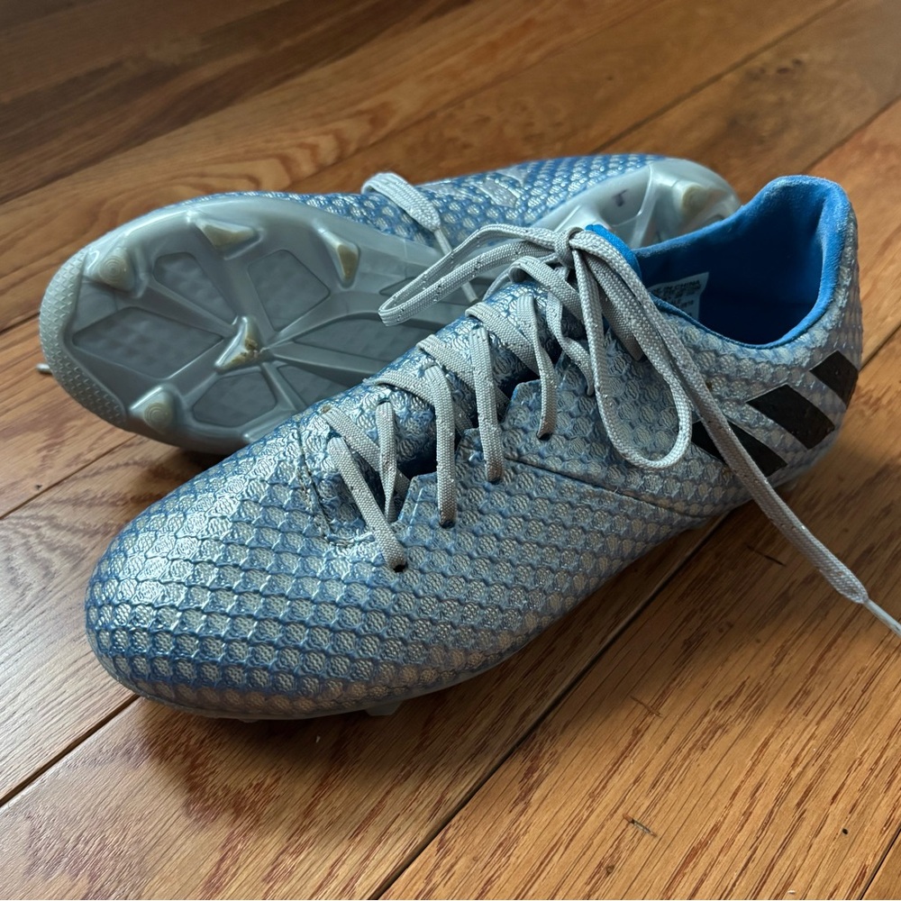 Adidas Messi 16.1 FG Youth Soccer Cleats Size 3.5 Silver Blue - Missing Insoles